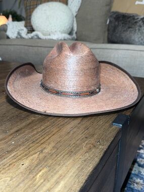 1956 Justin Boots Bent Rail Buck Up Western Cowboy Hat 7 1/8 Brown Straw Leather